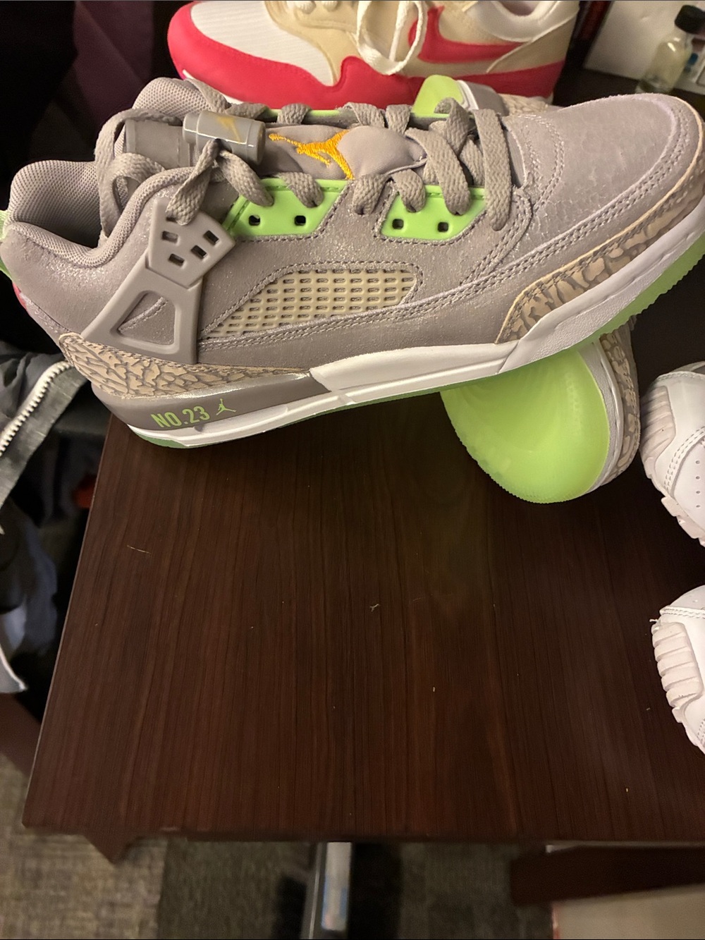 Nike Kids Grey Sneakers with Neon Green Accents
